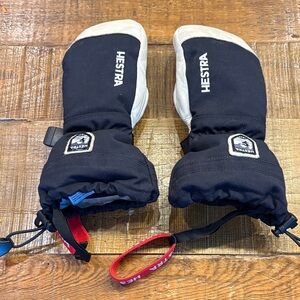 Hestra Black and White Insulated Leather Kids Mittens